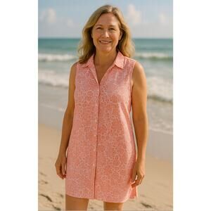 Sigrid Olsen Sleeveless Button-Up Peach / Pink Linen Dress Tunic Top Size M